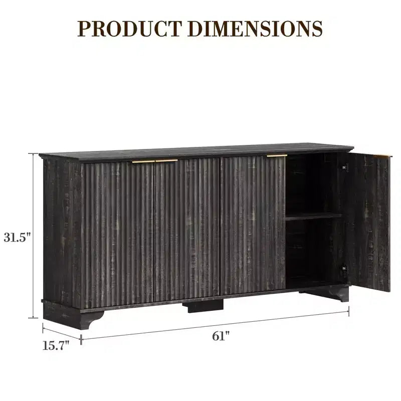 Credenza, mobile a buffet - Sunvasagoo con 4 ante scanalate, ripiani regolabili, mobile contenitore rustico per cucina, soggiorno, angolo caffè