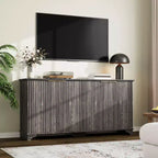 Credenza, mobile a buffet - Sunvasagoo con 4 ante scanalate, ripiani regolabili, mobile contenitore rustico per cucina, soggiorno, angolo caffè