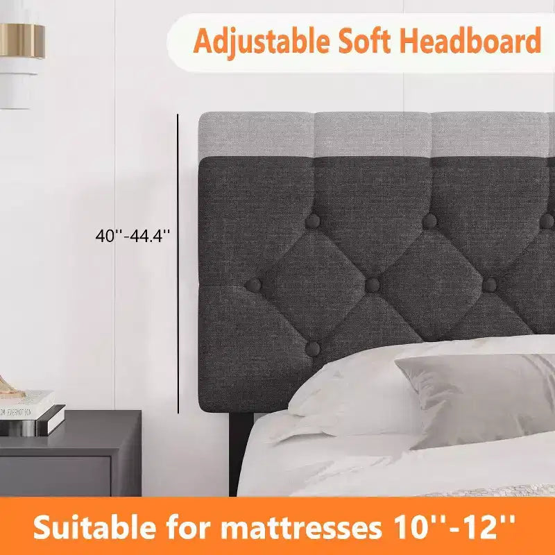 TROPOW Letto Matrimoniale Queen Size con Telaio in Metallo, Grigio Scuro, con Porte USB e Testiera Regolabile, Non Richiede Rete a Molle (1 Pezzo)