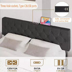 TROPOW Letto Matrimoniale Queen Size con Telaio in Metallo, Grigio Scuro, con Porte USB e Testiera Regolabile, Non Richiede Rete a Molle (1 Pezzo)