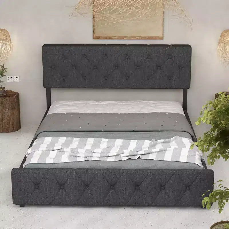 TROPOW Letto Matrimoniale Queen Size con Telaio in Metallo, Grigio Scuro, con Porte USB e Testiera Regolabile, Non Richiede Rete a Molle (1 Pezzo)