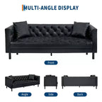 Divano in pelle da 78 pollici, divano a 3 posti con bottoni trapuntati a mano, divano Chesterfield con seduta profonda e 2 cuscini, divano in pelle, nero antracite
