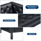 Divano in pelle da 78 pollici, divano a 3 posti con bottoni trapuntati a mano, divano Chesterfield con seduta profonda e 2 cuscini, divano in pelle, nero antracite