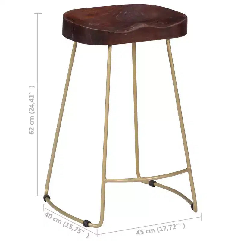 Sgabelli da Bar CLIHOME in Legno Massello e Struttura in Metallo, Sedie Vintage per Isola Cucina per la Casa (Set da 2)