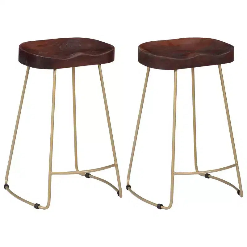 CLIHOME Solid Wood and Metal Frame Bar Stools,Vintage Kitchen Island Seating for Home (Set of 2)