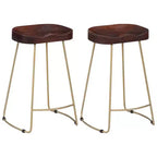 CLIHOME Solid Wood and Metal Frame Bar Stools,Vintage Kitchen Island Seating for Home (Set of 2)