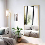 MAYEERTY Specchio a figura intera da 59 pollici, con cornice rettangolare in lega di alluminio e supporto, colore oro