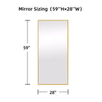 MAYEERTY Specchio a figura intera da 59 pollici, con cornice rettangolare in lega di alluminio e supporto, colore oro