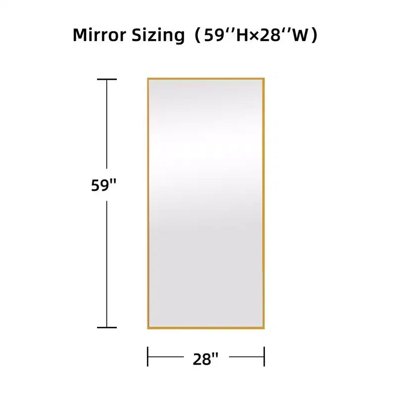 MAYEERTY Specchio a figura intera da 59 pollici, con cornice rettangolare in lega di alluminio e supporto, colore oro