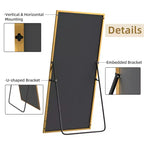 MAYEERTY Specchio a figura intera da 59 pollici, con cornice rettangolare in lega di alluminio e supporto, colore oro