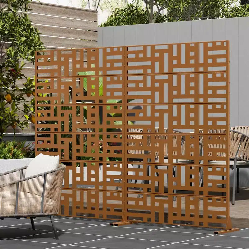 MAYEERTY Paravento Helen Street 01 Lamiera Zincata Marrone 183x119x41cm Set 6 Pezzi