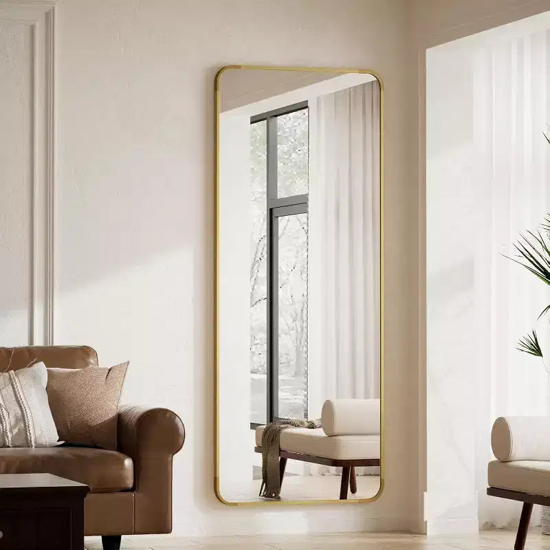 Specchio a figura intera 66 x 23 con angoli arrotondati, specchio da terra da appoggiare, appendere o inclinare per camera da letto o spogliatoio