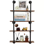 Acekool Scaffale da Parete Industriale a 4 Livelli con Tubi, Mensole Galleggianti Rustiche da 30 Pollici, Vero Legno, per Cucina, Bar, Espositore per Libri e Vino