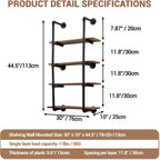 Acekool Scaffale da Parete Industriale a 4 Livelli con Tubi, Mensole Galleggianti Rustiche da 30 Pollici, Vero Legno, per Cucina, Bar, Espositore per Libri e Vino