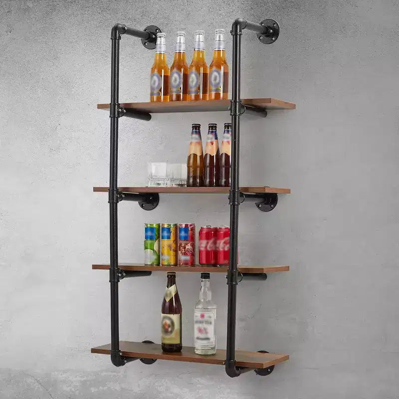 Acekool Scaffale da Parete Industriale a 4 Livelli con Tubi, Mensole Galleggianti Rustiche da 30 Pollici, Vero Legno, per Cucina, Bar, Espositore per Libri e Vino