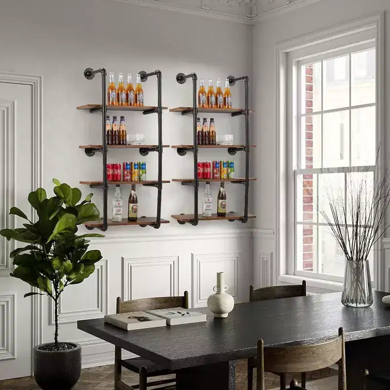 Acekool Scaffale da Parete Industriale a 4 Livelli con Tubi, Mensole Galleggianti Rustiche da 30 Pollici, Vero Legno, per Cucina, Bar, Espositore per Libri e Vino