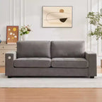 90 Compact Sofa, 2-Seater Gray Chenille Couch with USB/Type-C Ports & Side Pockets, Medium Firm Support
