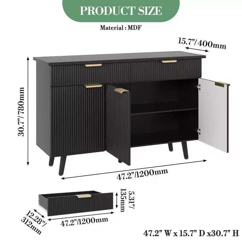 Mobile buffet credenza a coste, credenza autoportante in legno grande da 47 pollici per coffee bar