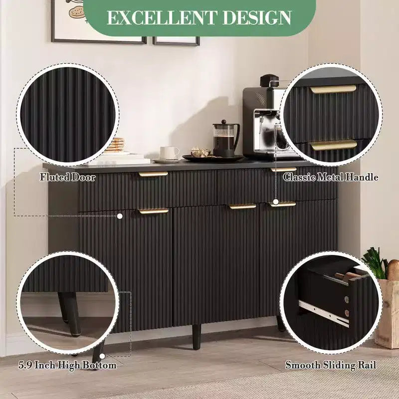 Mobile buffet credenza a coste, credenza autoportante in legno grande da 47 pollici per coffee bar
