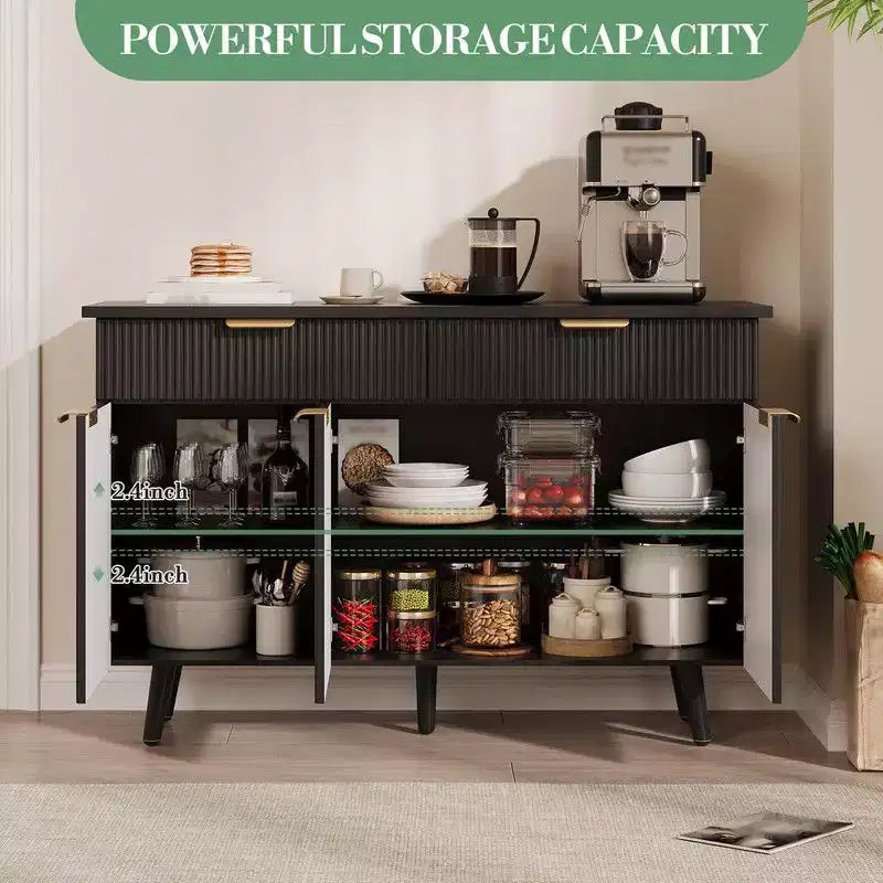 Mobile buffet credenza a coste, credenza autoportante in legno grande da 47 pollici per coffee bar