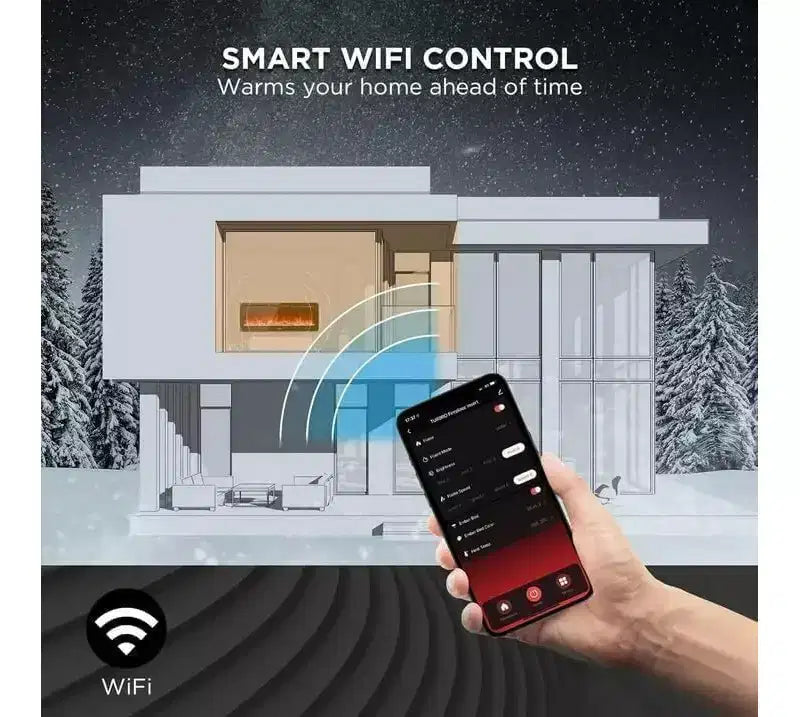 Coolmee 88 pollici camino elettrico, intelligente da incasso o a parete, controllo WiFi, doppia potenza di riscaldamento 750/1500W, 12 colori fiamma, touch screen, timer