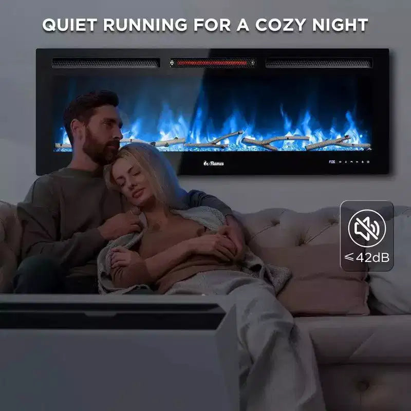 Coolmee 88 pollici camino elettrico, intelligente da incasso o a parete, controllo WiFi, doppia potenza di riscaldamento 750/1500W, 12 colori fiamma, touch screen, timer