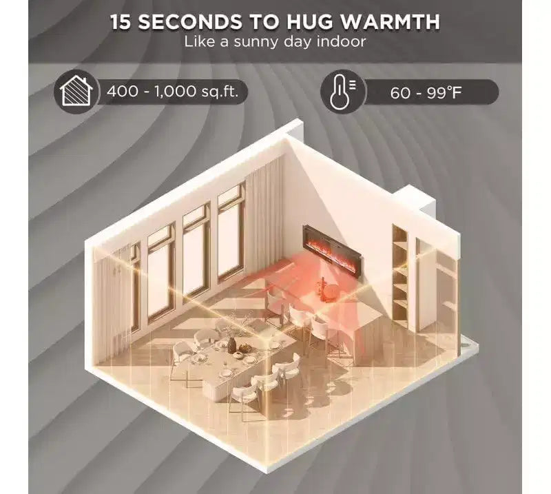 Coolmee 88 pollici camino elettrico, intelligente da incasso o a parete, controllo WiFi, doppia potenza di riscaldamento 750/1500W, 12 colori fiamma, touch screen, timer