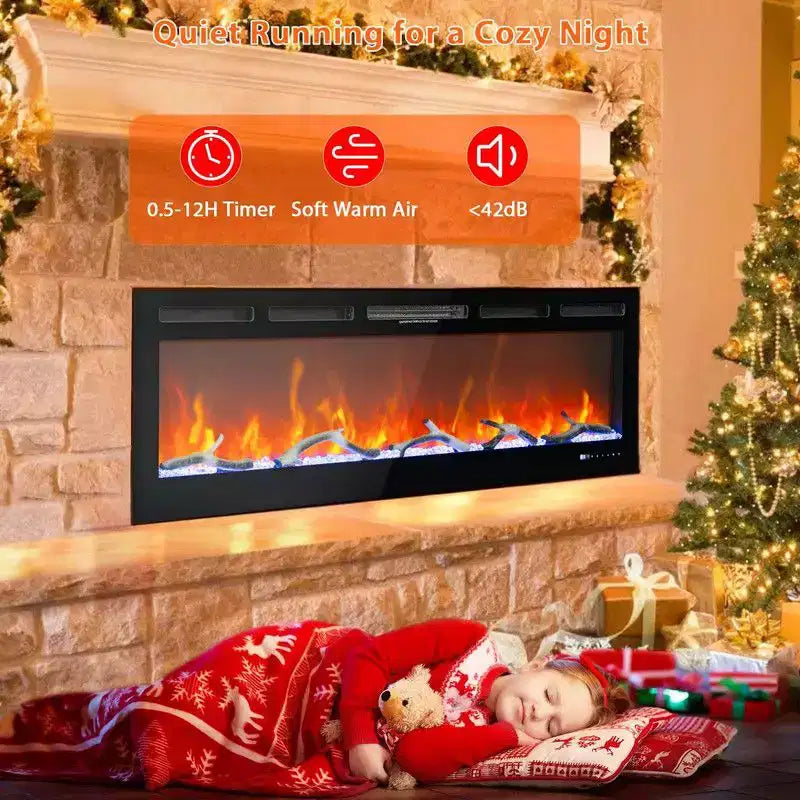 Coolmee Caminetto Elettrico da 80 Pollici, da Incasso e a Parete, Controllo Vocale Smart WiFi Alexa, Effetto Fiamma 3D, 12 Opzioni di Colore, 750W/1500W