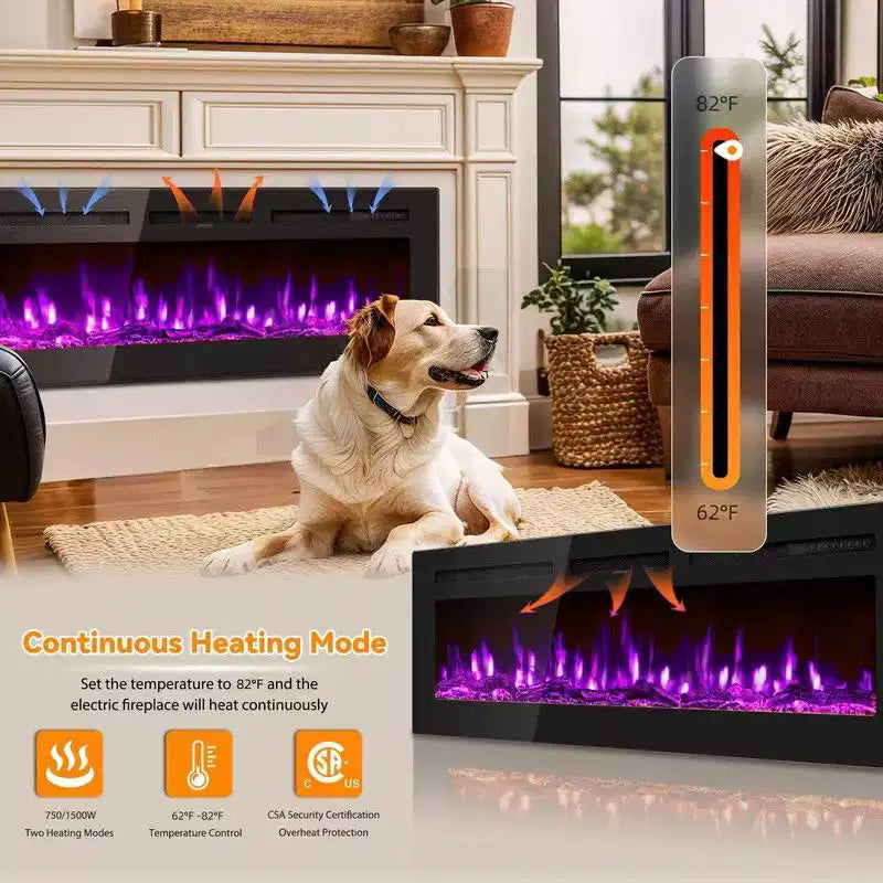 Coolmee Camino Elettrico Intelligente da 80 pollici a Incasso e a Parete, Doppia Potenza 750/1500W con Telecomando, Fiamme Regolabili, Touch Screen, Timer