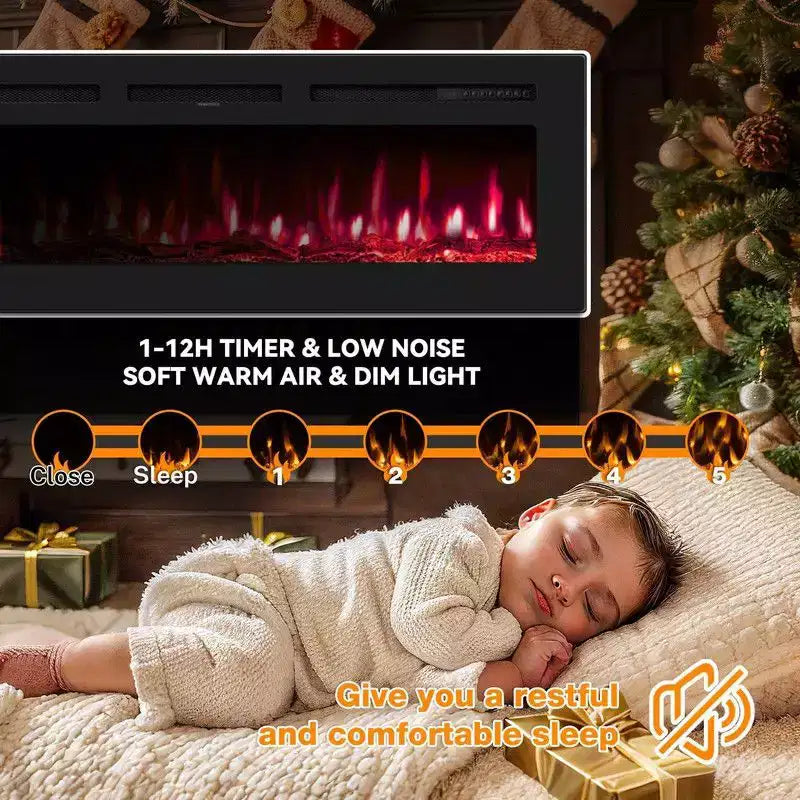Coolmee Camino Elettrico Intelligente da 80 pollici a Incasso e a Parete, Doppia Potenza 750/1500W con Telecomando, Fiamme Regolabili, Touch Screen, Timer
