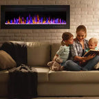 Coolmee Camino Elettrico Intelligente da 80 pollici a Incasso e a Parete, Doppia Potenza 750/1500W con Telecomando, Fiamme Regolabili, Touch Screen, Timer