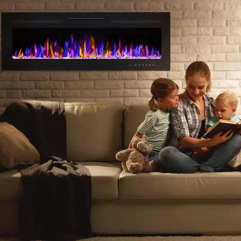 Coolmee Camino Elettrico Intelligente da 80 pollici a Incasso e a Parete, Doppia Potenza 750/1500W con Telecomando, Fiamme Regolabili, Touch Screen, Timer