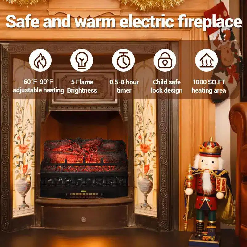 Coolmee Ceppi Elettrici per Camino da 20 Pollici, Riscaldatore a Inserto con Colori della Fiamma Regolabili, Riscaldamento 750w/1500w, Protezione dal Surriscaldamento