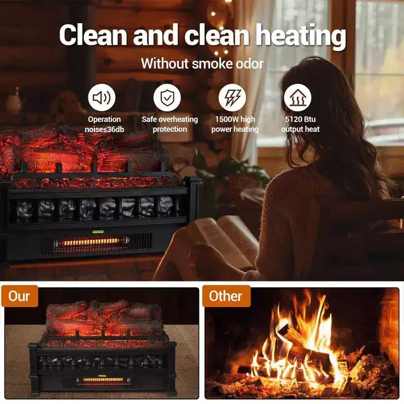 Coolmee Ceppi Elettrici per Camino da 20 Pollici, Riscaldatore a Inserto con Colori della Fiamma Regolabili, Riscaldamento 750w/1500w, Protezione dal Surriscaldamento