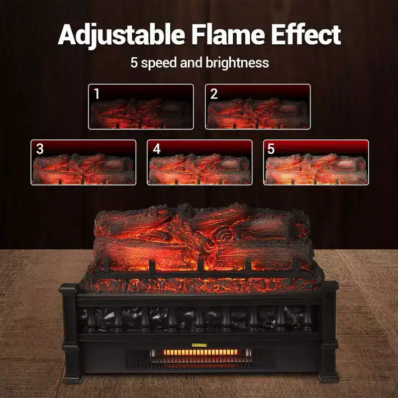 Coolmee Ceppi Elettrici per Camino da 20 Pollici, Riscaldatore a Inserto con Colori della Fiamma Regolabili, Riscaldamento 750w/1500w, Protezione dal Surriscaldamento
