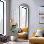 MAYEERTY Specchio a figura intera da 69 pollici, con cornice ad arco in lega di alluminio, da pavimento, autoportante con staffa, colore oro