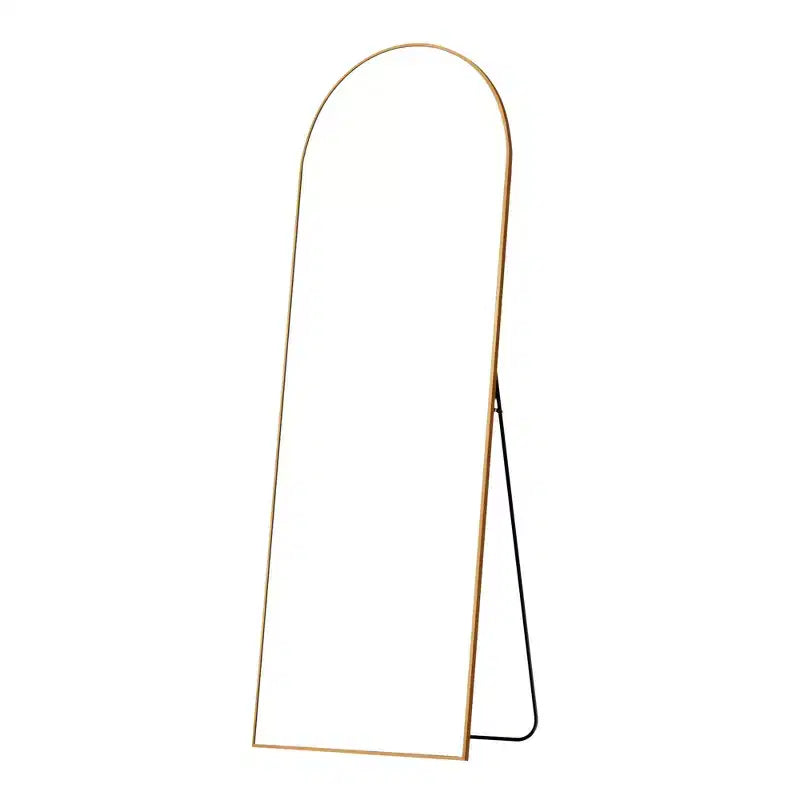 MAYEERTY Specchio a figura intera da 69 pollici, con cornice ad arco in lega di alluminio, da pavimento, autoportante con staffa, colore oro