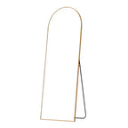 MAYEERTY Specchio a figura intera da 69 pollici, con cornice ad arco in lega di alluminio, da pavimento, autoportante con staffa, colore oro