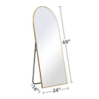 MAYEERTY Specchio a figura intera da 69 pollici, con cornice ad arco in lega di alluminio, da pavimento, autoportante con staffa, colore oro