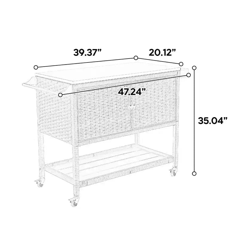 NAYSAYE Carrello Bar da Esterno in Rattan, Porta-Vino e Bevande con Piano in Acciaio Inox per Patio, Marrone, 47,24*20,12*35,04
