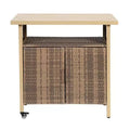 NAYSAYE Bar Serving Cart Outdoor Wicker Wine and Beverage Counter with Plastic Wood Top for Patio , Beige, 35.43*19.69*35.43
