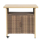 NAYSAYE Bar Serving Cart Outdoor Wicker Wine and Beverage Counter with Plastic Wood Top for Patio , Beige, 35.43*19.69*35.43