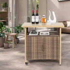 NAYSAYE Carrello Bar da Esterno in Rattan, Banco Portabevande con Piano in Legno Sintetico per Patio, Beige, 35.43*19.69*35.43