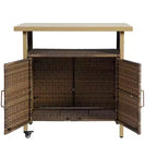 NAYSAYE Carrello Bar da Esterno in Rattan, Banco Portabevande con Piano in Legno Sintetico per Patio, Beige, 35.43*19.69*35.43