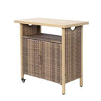 NAYSAYE Carrello Bar da Esterno in Rattan, Banco Portabevande con Piano in Legno Sintetico per Patio, Beige, 35.43*19.69*35.43