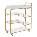NAYSAYE Bar Serving Cart Retro Style Beverage Trolley with Wine Rack and Glass Holder for Living Room , Gold, 35.63*13.98*40.35
