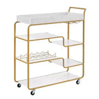 NAYSAYE Bar Serving Cart Retro Style Beverage Trolley with Wine Rack and Glass Holder for Living Room , Gold, 35.63*13.98*40.35