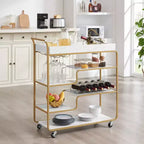 NAYSAYE Carrello Bar da Servizio, Stile Retrò, Carrello Portabevande con Portabottiglie e Portacalici per Soggiorno, Oro, 35.63*13.98*40.35