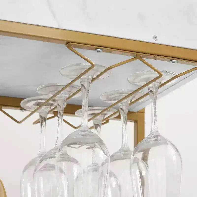 NAYSAYE Carrello Bar da Servizio, Stile Retrò, Carrello Portabevande con Portabottiglie e Portacalici per Soggiorno, Oro, 35.63*13.98*40.35