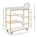 NAYSAYE Carrello Bar da Servizio, Stile Retrò, Carrello Portabevande con Portabottiglie e Portacalici per Soggiorno, Oro, 35.63*13.98*40.35